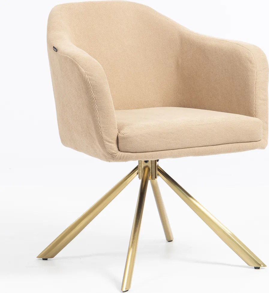 HR832 BAZĂ STEA Scaun Catifea Reiată Premium culoare Bej Ghimbir cu Bază Aurie