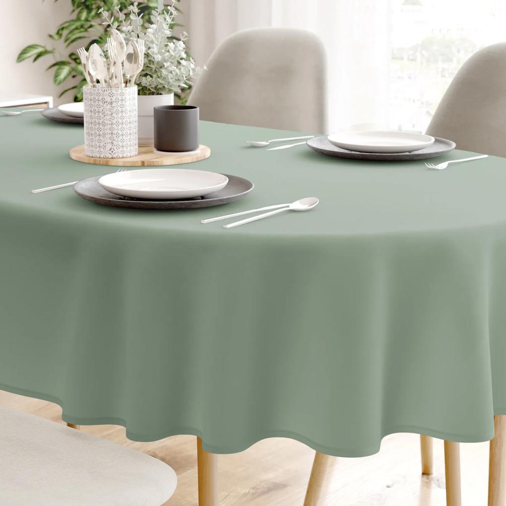 Goldea față de masă 100% bumbac verde salvie - ovală 120 x 180 cm