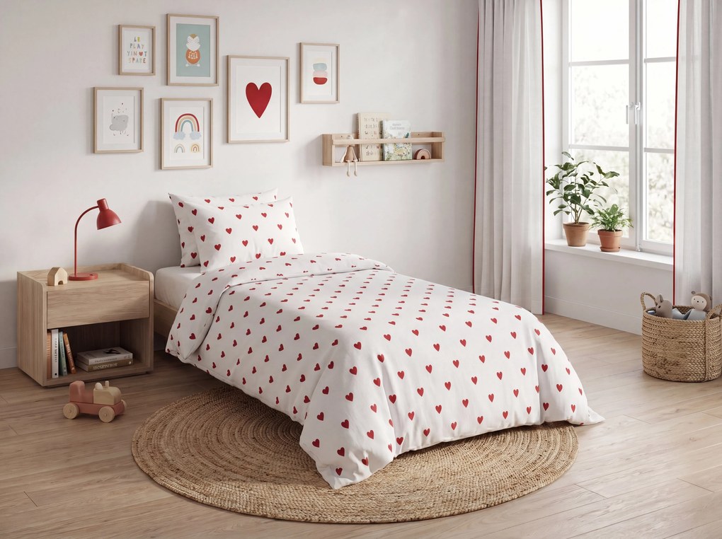 Lenjerie de pat din bumbac HEARTIS RED albă Dimensiune lenjerie de pat: 70 x 80 cm | 140 x 200 cm