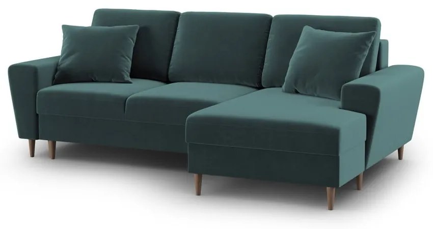 Colțar petrol extensibil, cu spațiu de depozitare cu tapițerie din catifea (cu colț pe partea dreaptă, cu șezlong) Kyoto – Cosmopolitan Design