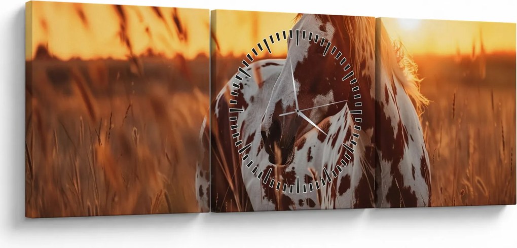 Tablou - Cal la Apus (cu ceas) (90x30 cm)