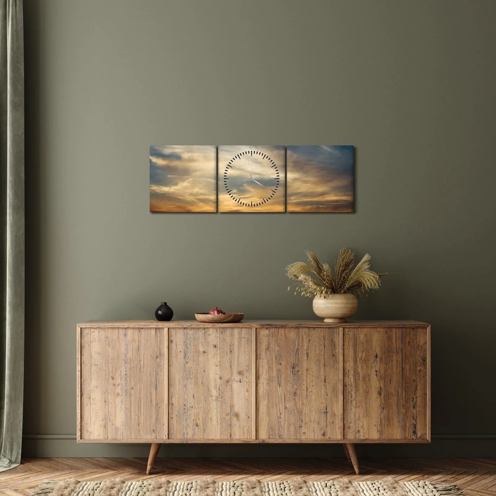 Tablou cu apus de soare (cu ceas) (90x30 cm)