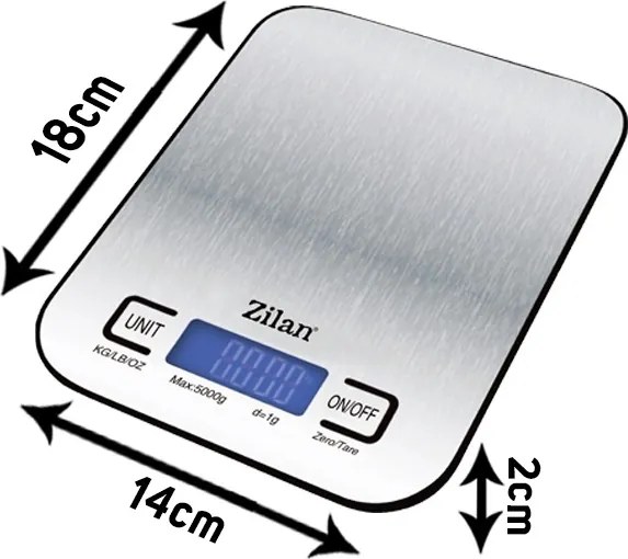 Cantar alimentar digital Zilan ZLN2984 Gri, capacitate 5000g, inchidere automata