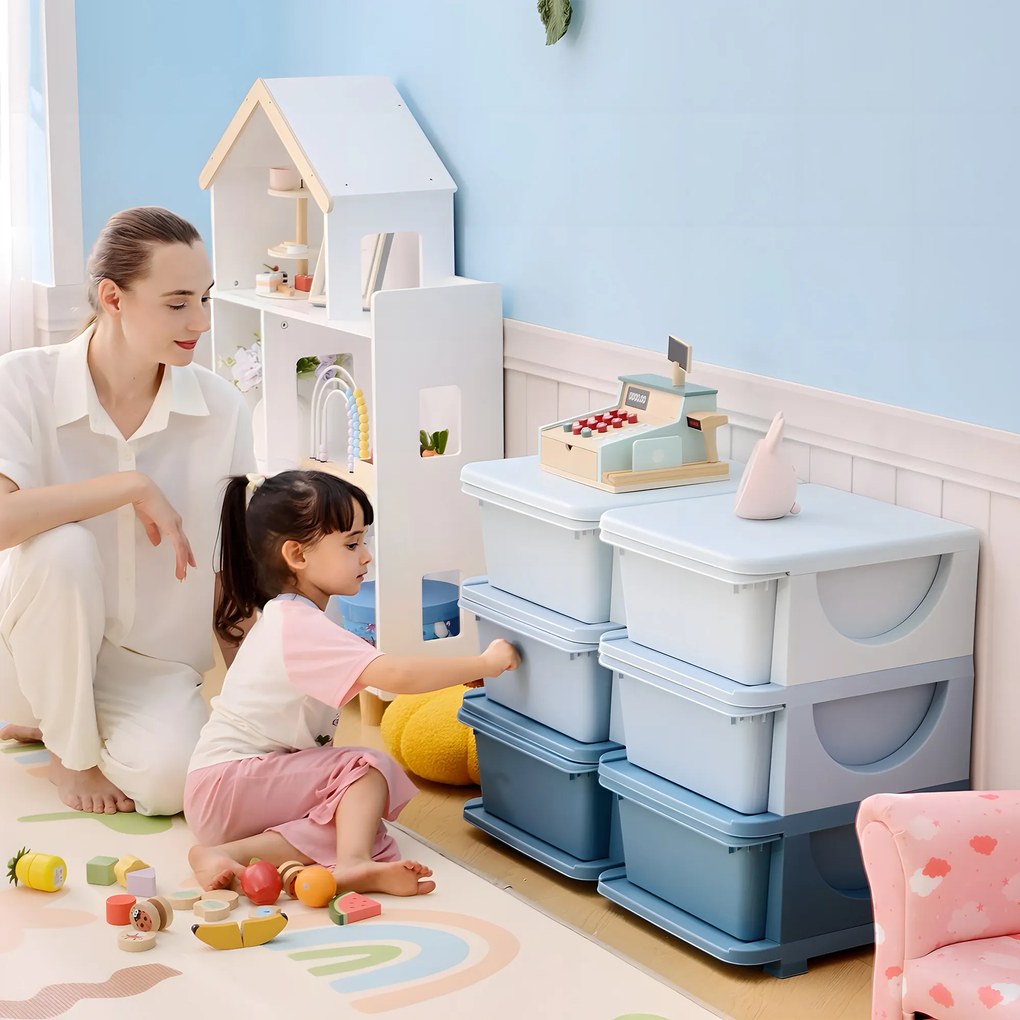 HOMCOM Comodă 6 Sertare pentru Copii cu Margini Rotunjite din PP Albastru | Aosom Romania