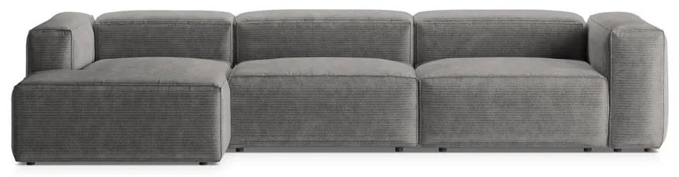 Colțar gri deschis cu tapițerie din catifea reiată (cu colț pe partea stângă/cu șezlong) Bergamo – Cosmopolitan Design