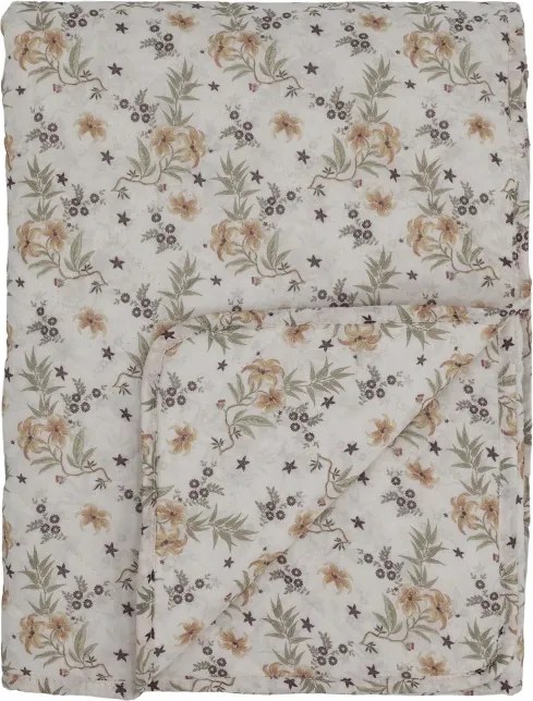 Cuvertură matlasată din bumbac natur cu imprimeu floral, 180x130 cm, „Aix"