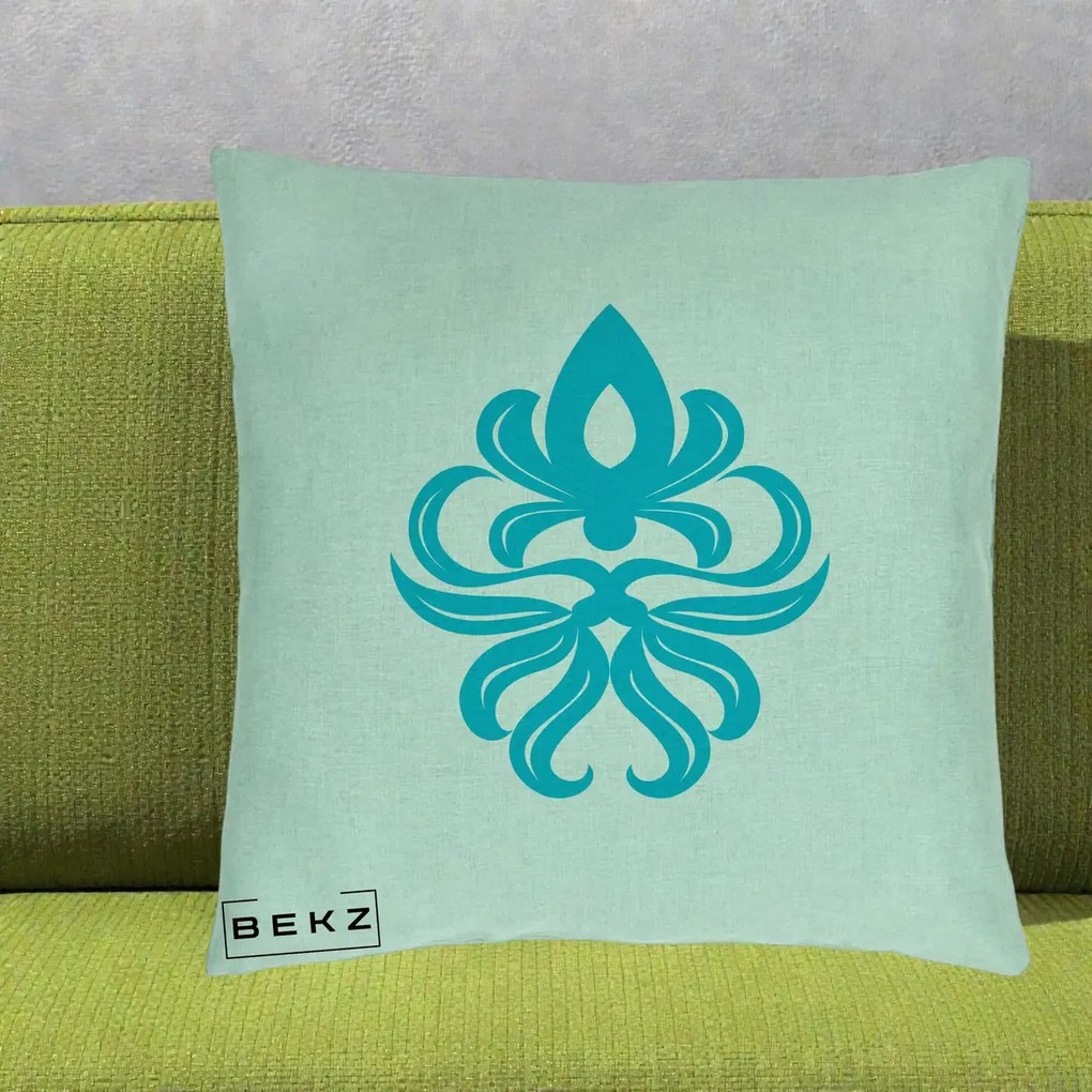 Perna Decorativa Ornament Turcoaz Fleur de Lis, 40x40 cm, Verde Menta, Husa Detasabila, Perna Inclusa, BEKZ®