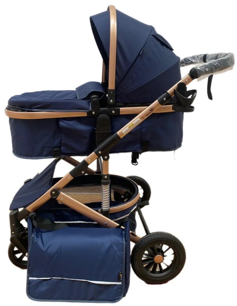 Carucior 2 in 1 pentru copii, cu maner reversibil si suspensii, 0-36 luni - CPC-31-bleumarin