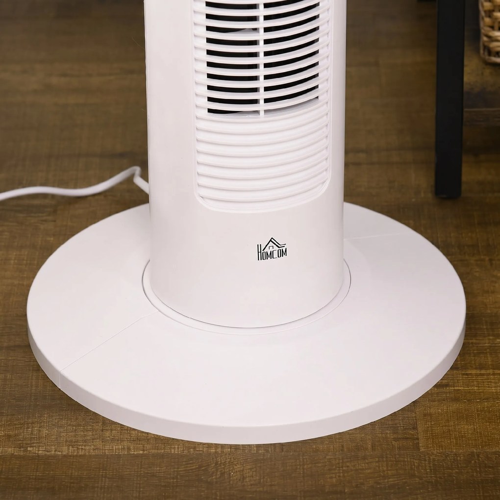 HOMCOM Ventilator Turn cu 3 Moduri și 3 Viteze cu Cronometru 12h, ABS și Ventilator de Podea cu Telecomandă, Ø31.5x93 cm, Alb | Aosom Romania