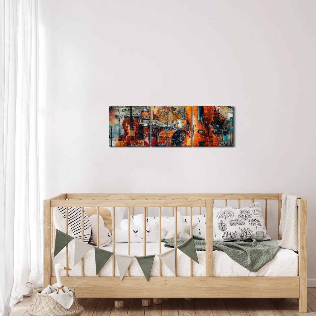 Tablou - Instrumente muzicale (cu ceas) (90x30 cm)