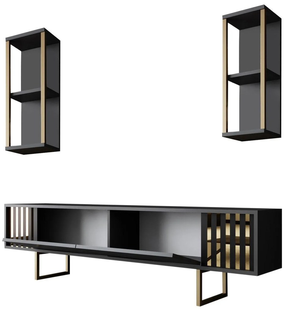 COMODA TV Lux Gold Line Tv Stand Stylish, Alb - Nuc - Gri, 180 x 48 x 30 cm