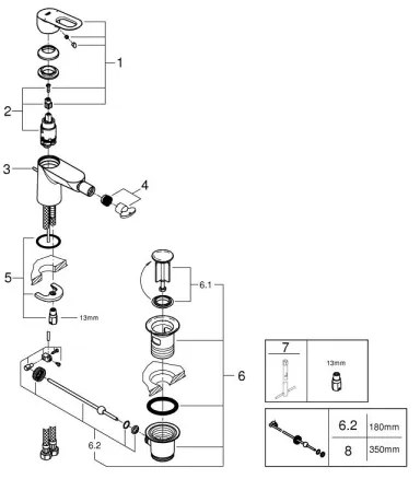 GROHE 23338000 - Baterie pentru bideu BAULOOP, crom lucios