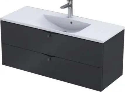Set dulap baza suspendat negru Oristo Siena cu 2 sertare si lavoar din compozit Amelia 120 cm