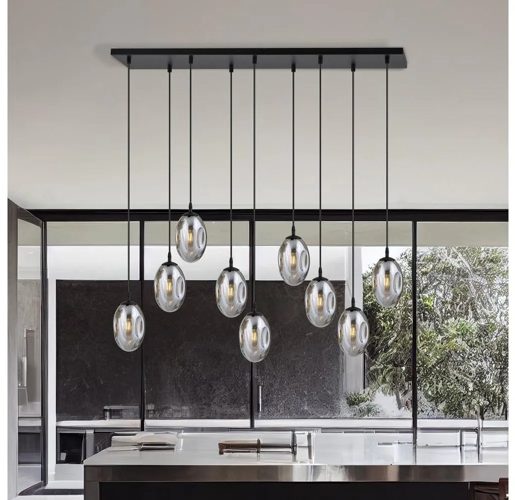 Lustră pe cablu ASTRAL 9xE14/10W/230V negru/fumuriu