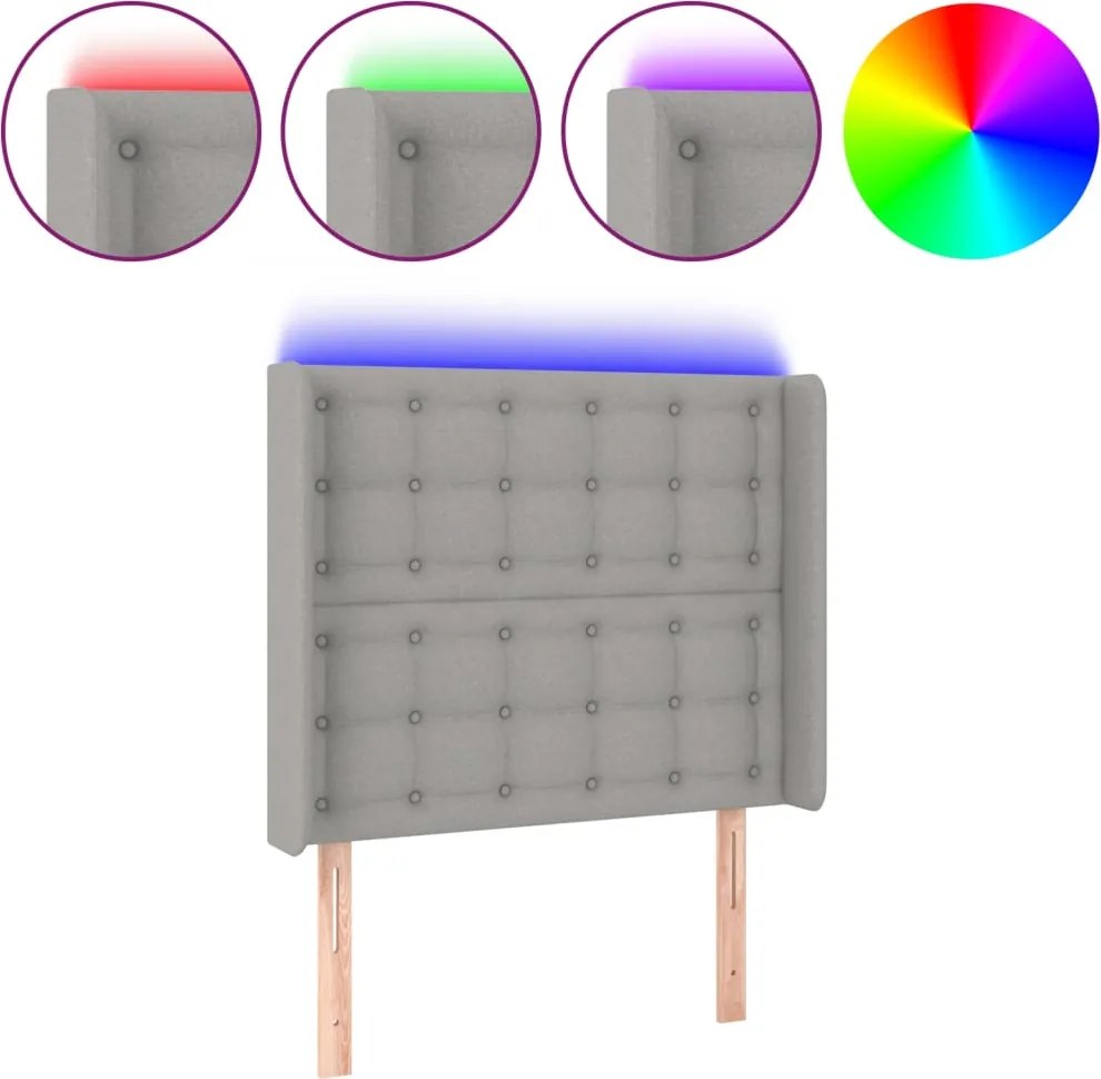 vidaXL Tăblie de pat cu LED, gri deschis, 103x16x118/128 cm, textil