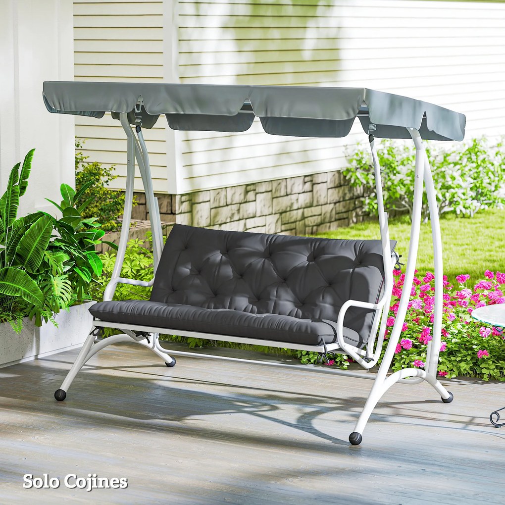 Outsunny Pernă pentru Bancă de Grădină sau pentru Balansoar de Grădină 120x110x12 cm de 2 Locuri cu 6 Șnururi de Fixare Negru | Aosom Romania