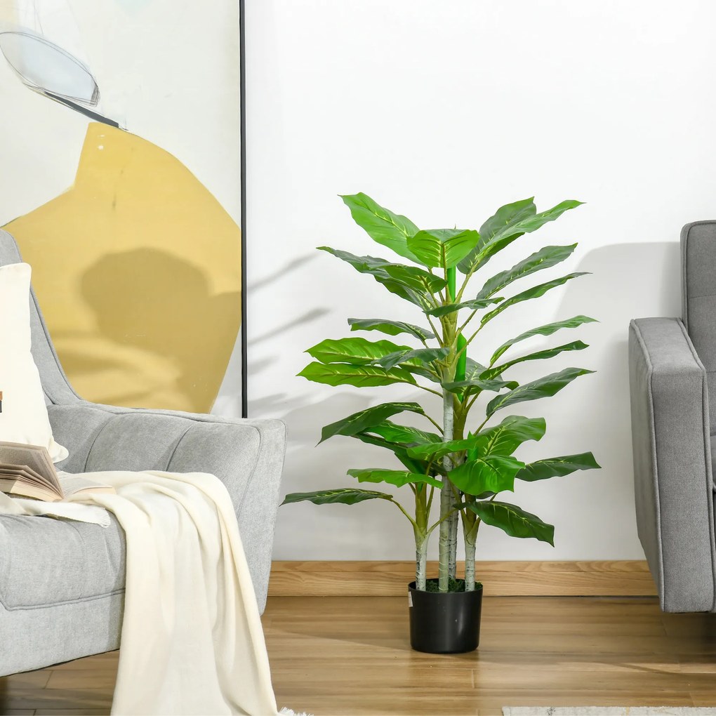 HOMCOM Plantă Artificială cu 33 de Frunze pentru Uz Interior și Exterior cu Ghiveci, Plantă Falsă în PEVA, PE și Ciment, 95 cm, Verde | Aosom Romania