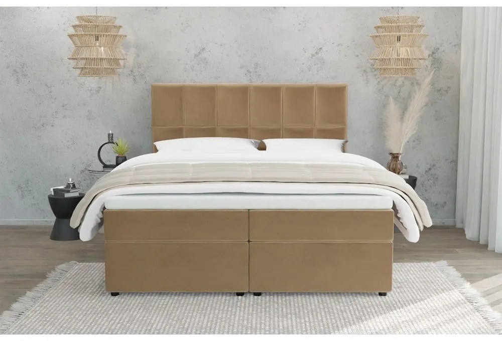 Pat boxspring galben ocru cu spațiu de depozitare 160x200 cm Flip – Ropez