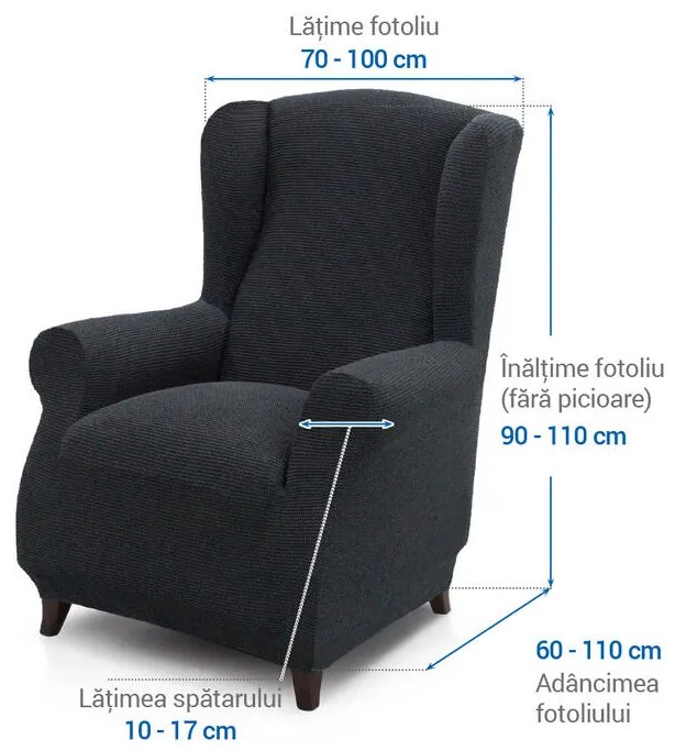 Huse super elastice HARMONIA antracit fotoliu clasic (l. 70 - 100 cm)