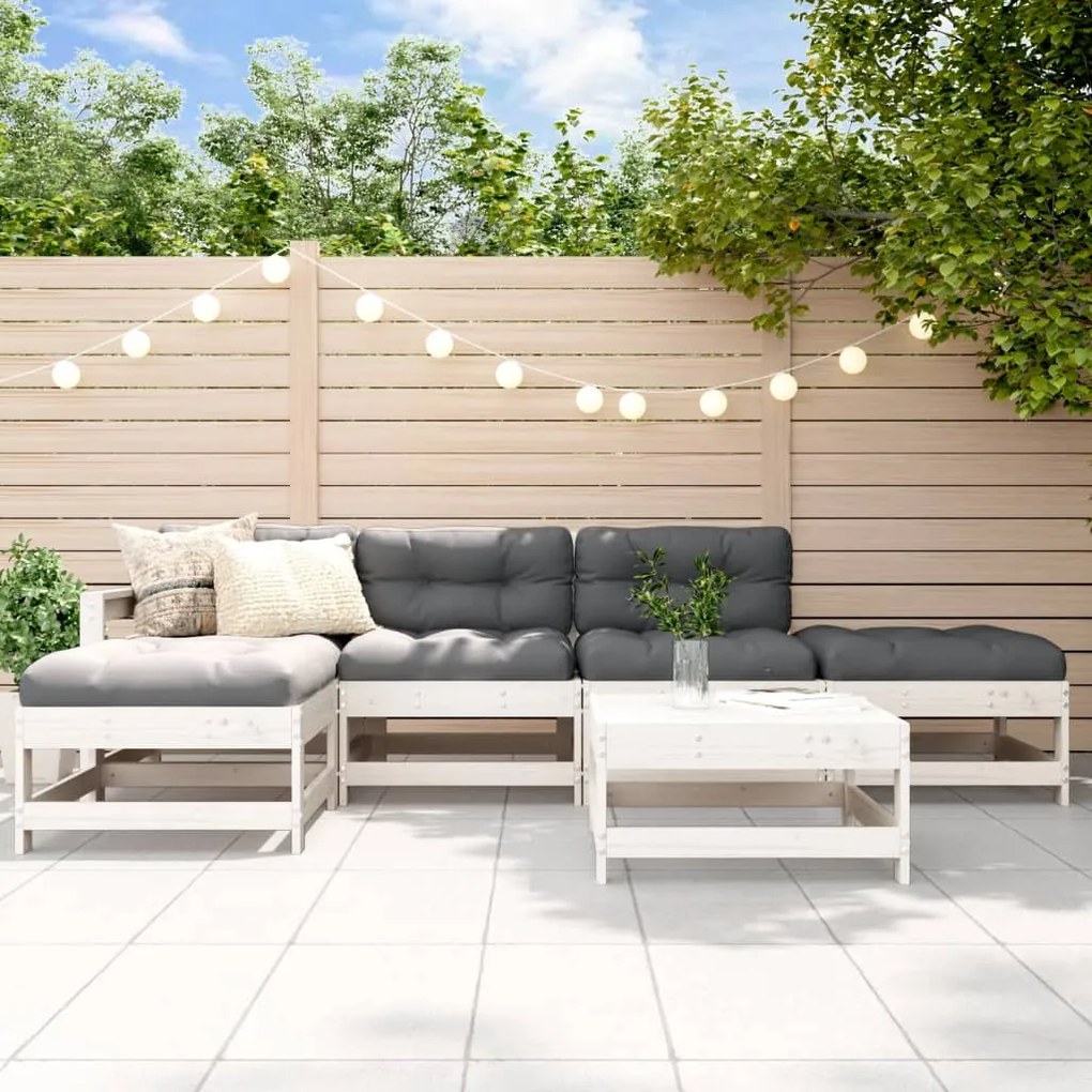 vidaXL Set mobilier relaxare grădină&amp;perne 6 piese alb lemn masiv pin