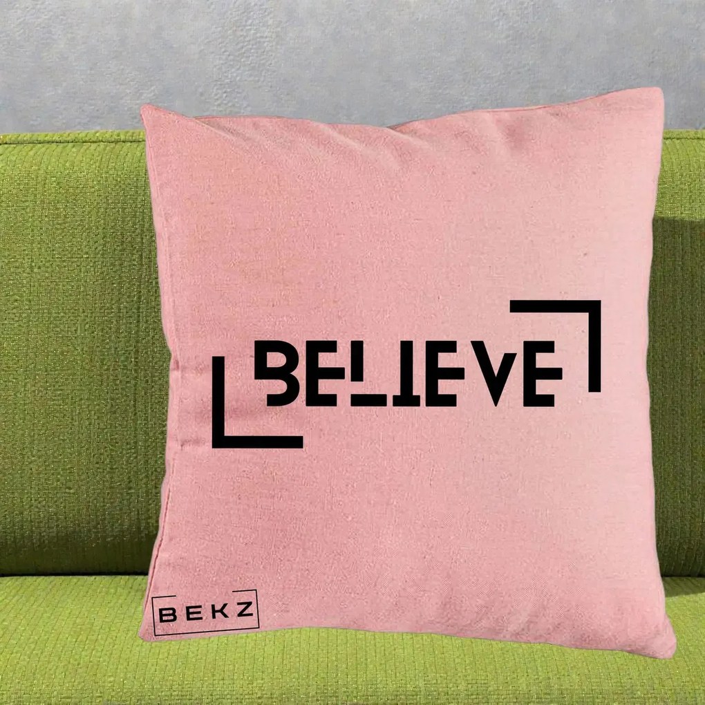 Perna Decorativa Believe Minimalist, 40x40 cm, Roz, Husa Detasabila, Perna Inclusa, BEKZ®