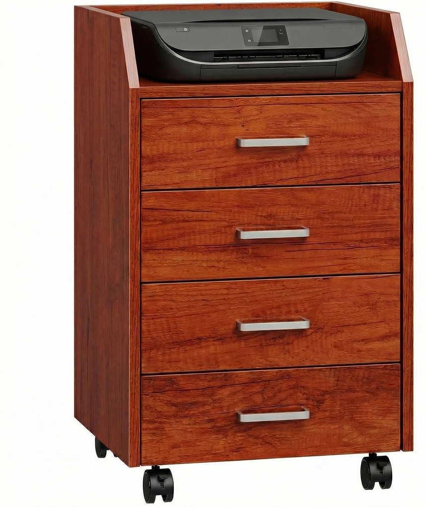 Vinsetto Comodă de birou pe roți Comodă de birou cu 4 sertare Archivator mobil pentru studiu 40x36x65 cm Maro | Aosom Romania