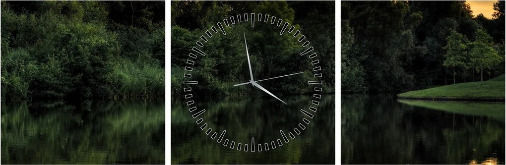 Tablou cu lac în pădure (cu ceas) (90x30 cm)