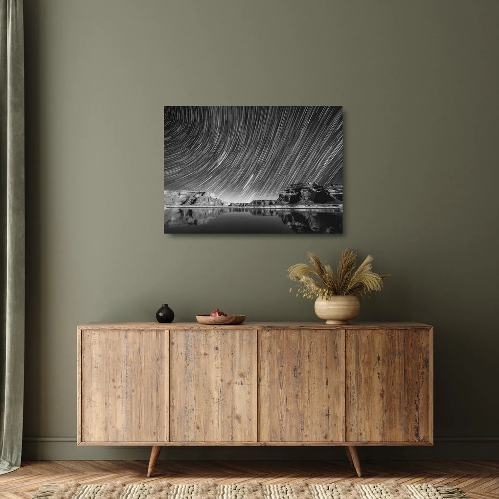 Tablou pe sticlă albnegru cu cerul și stele (70x50 cm)