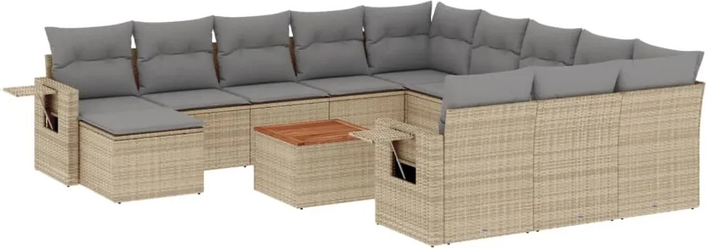vidaXL Set canapele de grădină, 13 piese, cu perne, bej, poliratan