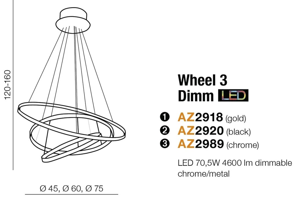 Lustra LED dimabila design modern Wheel 3 crom