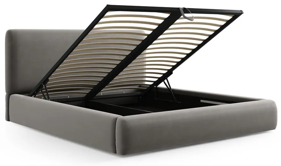 Pat matrimonial gri tapițat cu spațiu de depozitare cu somieră 180x200 cm Colonel – Cosmopolitan Design