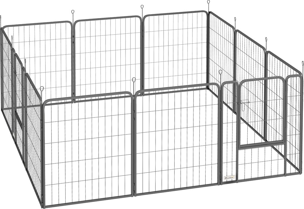 PawHut Țarc pentru Câini din 12 Panouri Portabil și Detașabil, 204x204x80 cm, Negru | Aosom Romania