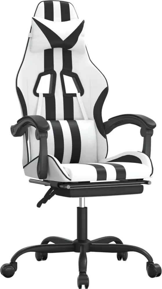 vidaXL Scaun de gaming pivotant cu suport picioare alb&negru piele eco