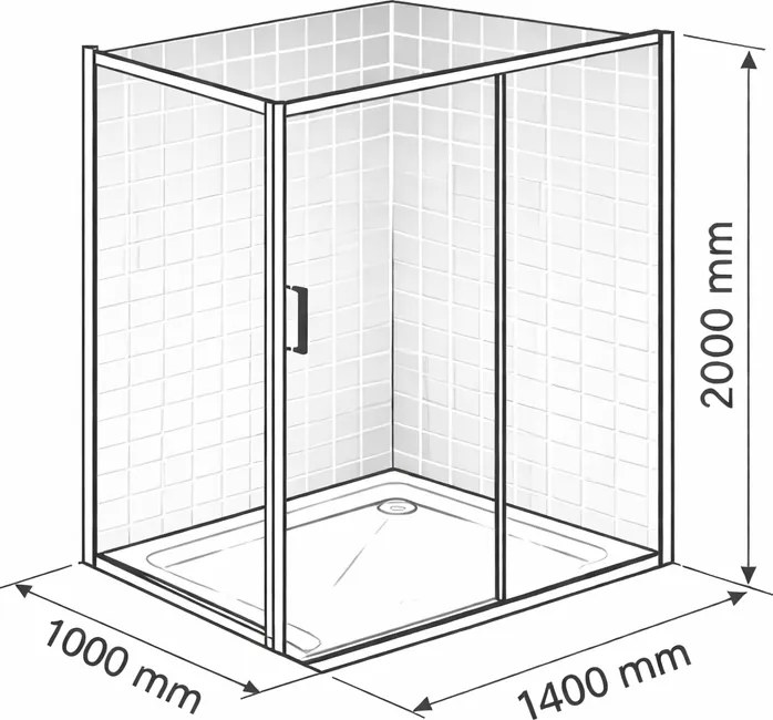 Cabina dus crom 140x100 cm, usa culisanta, grosime sticla 6 mm, tratament anticalcar, Ronal