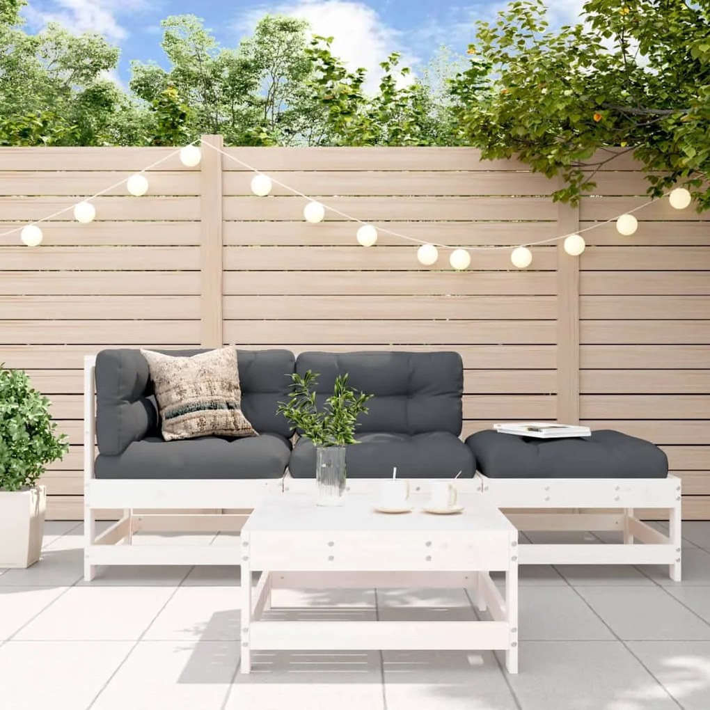 3186495 vidaXL Set mobilier relaxare de grădină, 4 piese, alb, lemn masiv pin