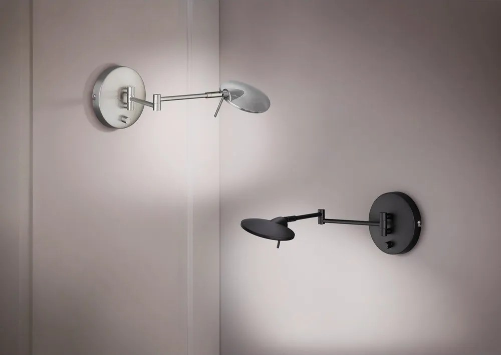 Aplică de perete negru-mat LED cu structură flexibilă/cu intensitate reglabilă Kazan – Trio