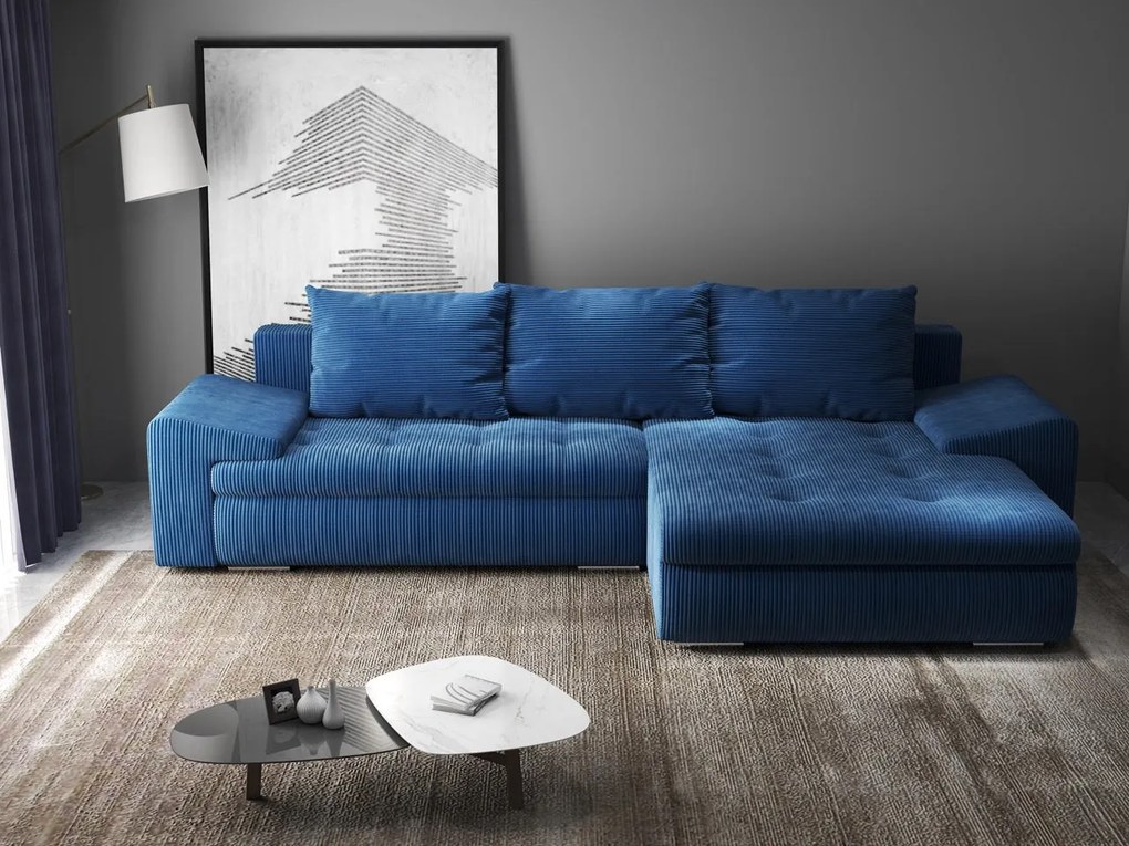 Colțar extensibil dumonde cu ladă de depozitare si sezut confortabil din spuma high-density, Leonardo Zoom Albastru 260x185 cm II