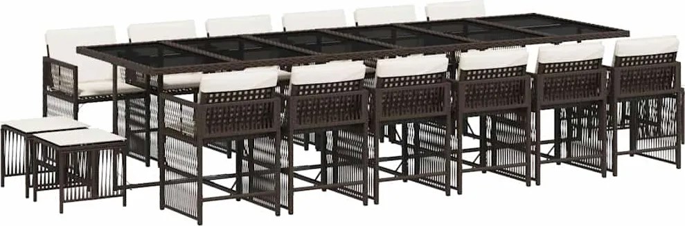 vidaXL Set mobilier de grădină cu perne, 17 piese, maro, poliratan