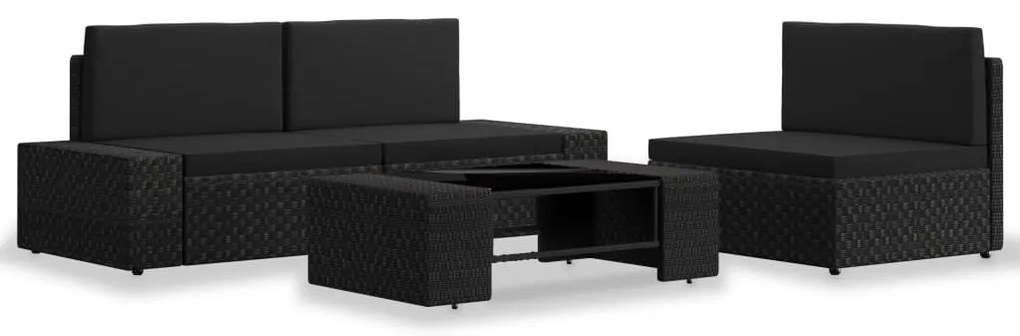 vidaXL Set mobilier de grădină, 4 piese, negru, poliratan