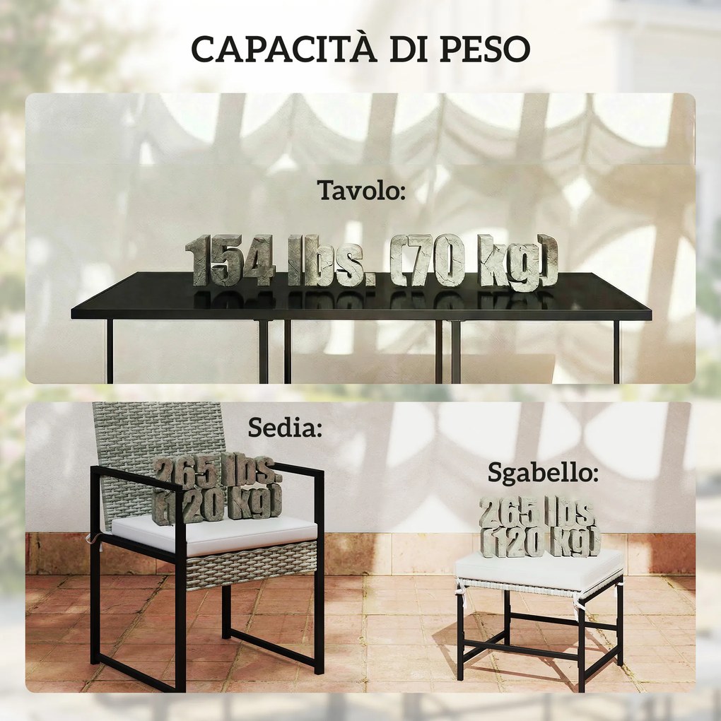 Outsunny Set de dining pentru patio 11 piese, mobilier exterior cu 6 fotolii, 4 pouf, gri | Aosom Romania