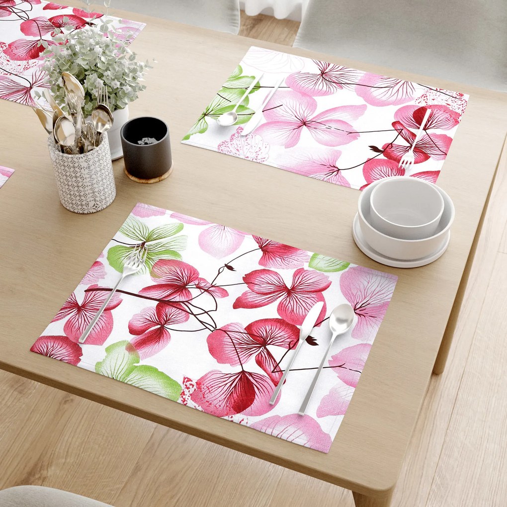 Goldea suporturi farfurii 100% bumbac - flori roz-verde cu frunze - 2 buc 30 x 40 cm