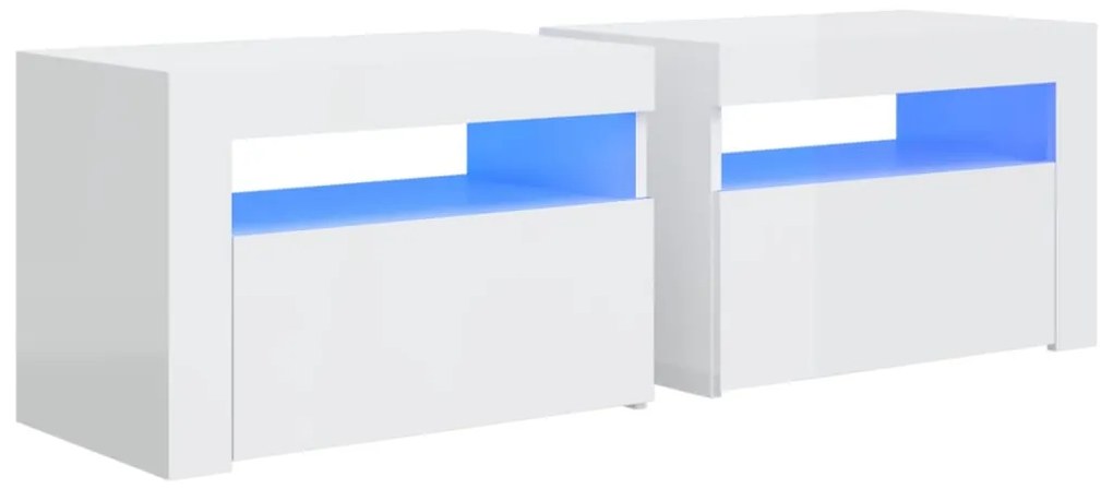 3080740 vidaXL Noptiere cu LED-uri, 2 buc., alb extralucios, 60x35x40 cm