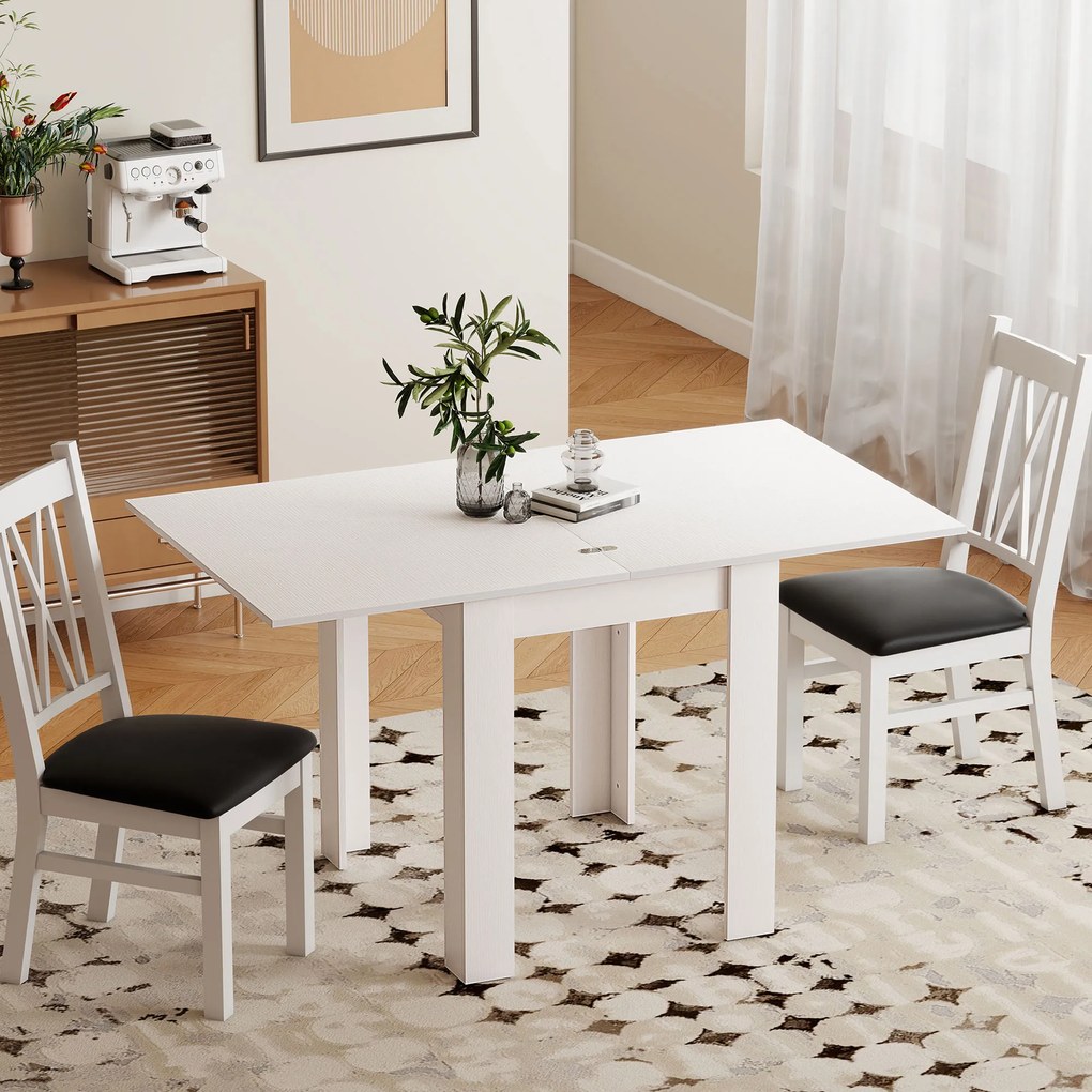 HOMCOM Masă de Dining Extensibilă pentru 4-6 Persoane din PAL și Oțel, 140 x 80 x 77,5 cm, Alb cu Efect de Lemn | Aosom Romania