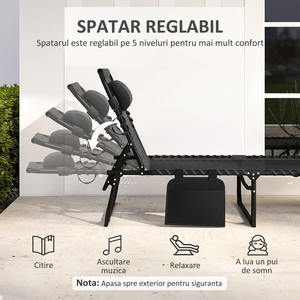 Outsunny Portable Sun Lounger, Folding Chaise Recliner, 5-Position Adjustable Cot, Black | Aosom Romania