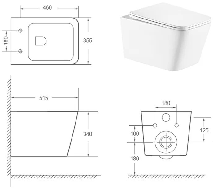 Set vas wc suspendat dreptunghiular rimless cu capac soft close, clapeta crom Duofix, rezervor wc incastrat Geberit