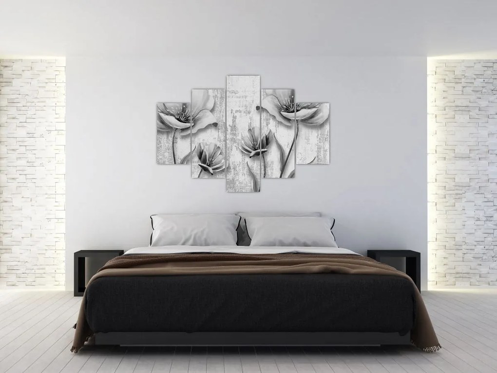 Tablou - Flori alb-negru pe fundal (150x105 cm)
