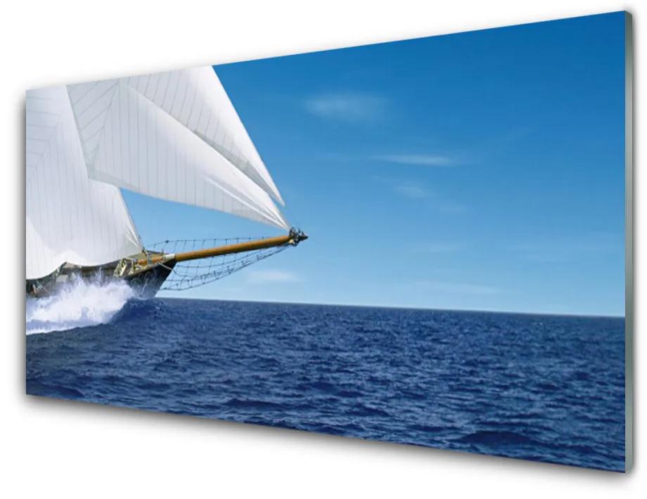 Tablou pe sticla Marea barca Peisaj Alb Albastru