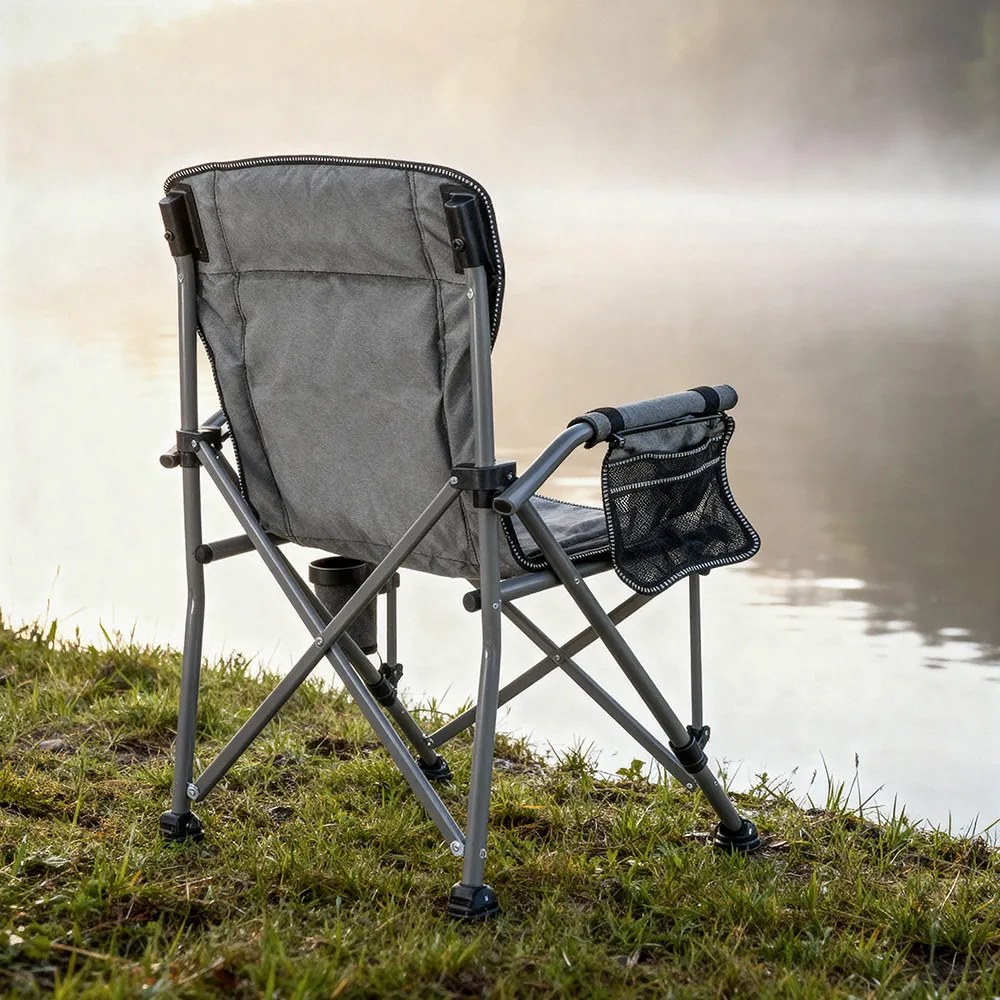 Leziter Comfort Plus scaun de pescuit cu braț și suport pentru pahare gri