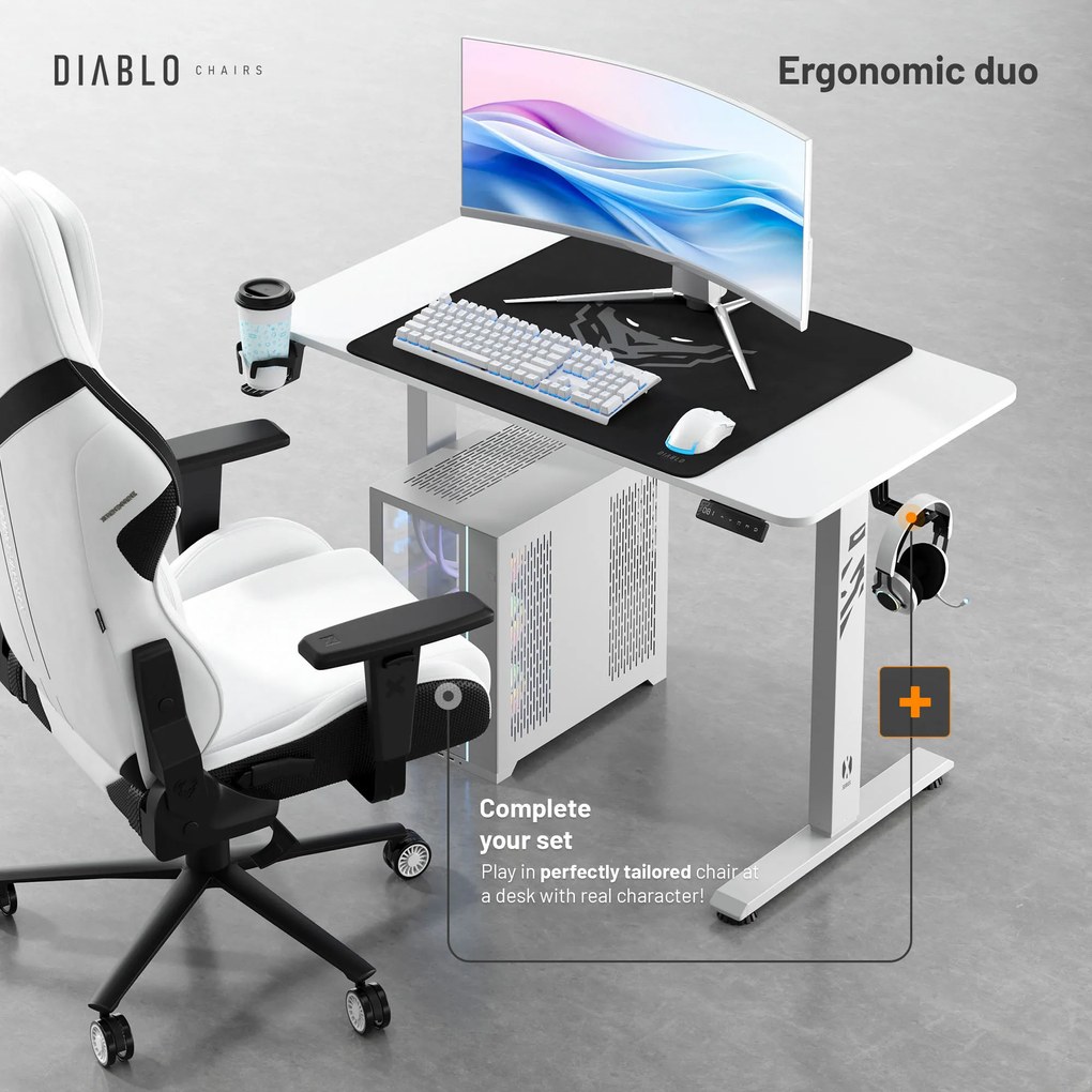 Birou reglabil pe înălțime Diablo X-Tensio 1100 alb