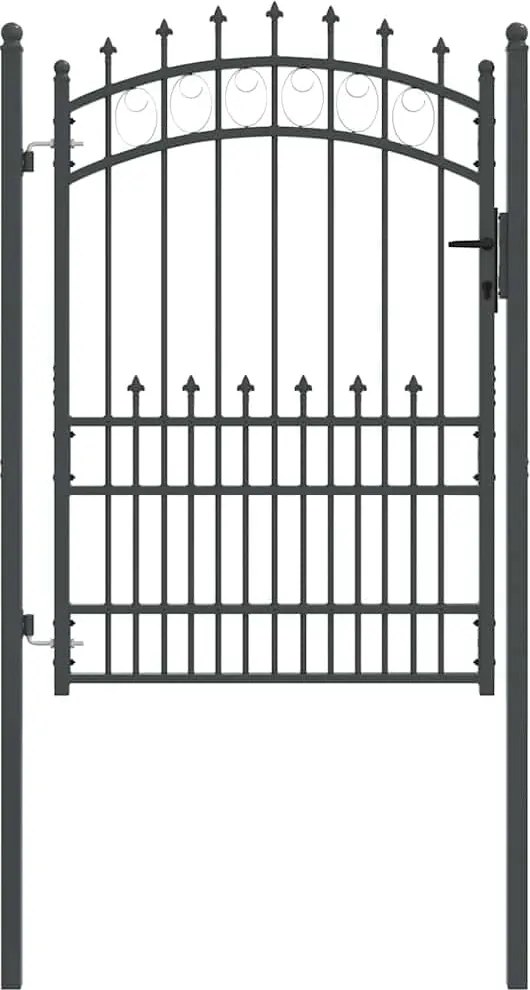 vidaXL Poartă de gard cu țepi Gri 170 x 100 cm Oțel vopsit în pulbere